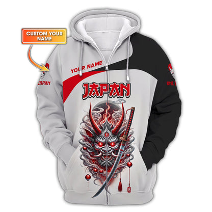 Oni Mask Japan Custom Zipper Hoodie Japanese 3D Shirt Gift For Japan Lover