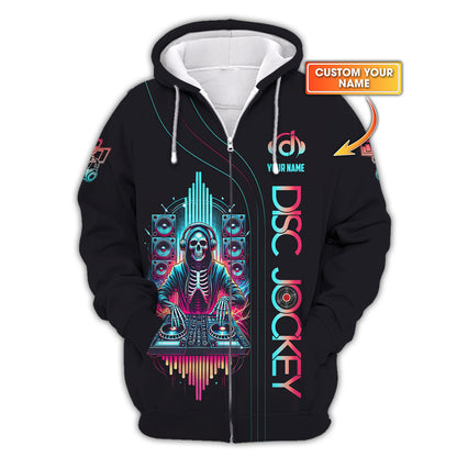 3D Full Print DJ Skeleton Zipper Hoodie Personalized Name Gift For Disc Jockey Lovers