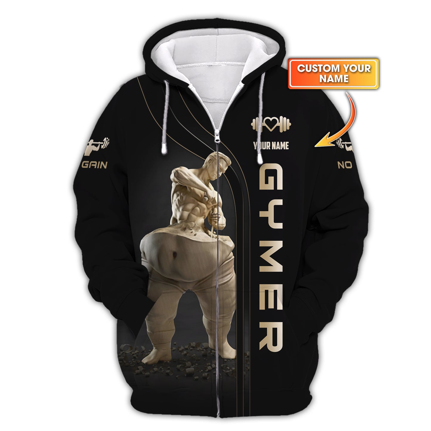 Sudadera con capucha y cremallera para hombre con estampado completo en 3D y nombre personalizado, regalo para amantes del gimnasio