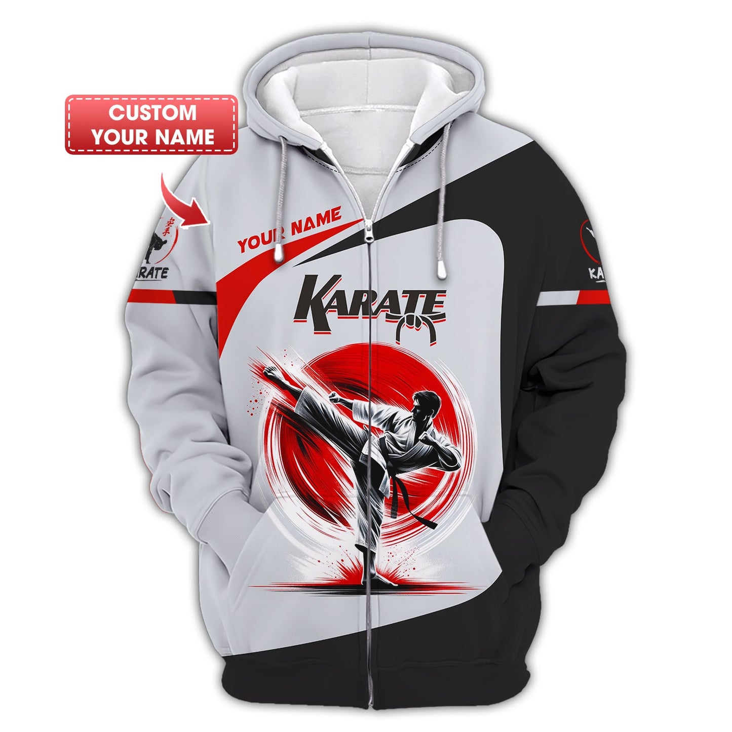 Camiseta de hombre de karate con nombre personalizado, sudadera con cremallera de karate en 3D, regalo personalizado para amantes del karate