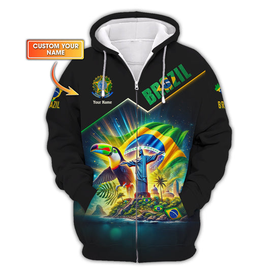 Brazil Life Zipper Hoodie Custom Name 3D Full Print Brazil Shirt Gift For Brazil Lovers