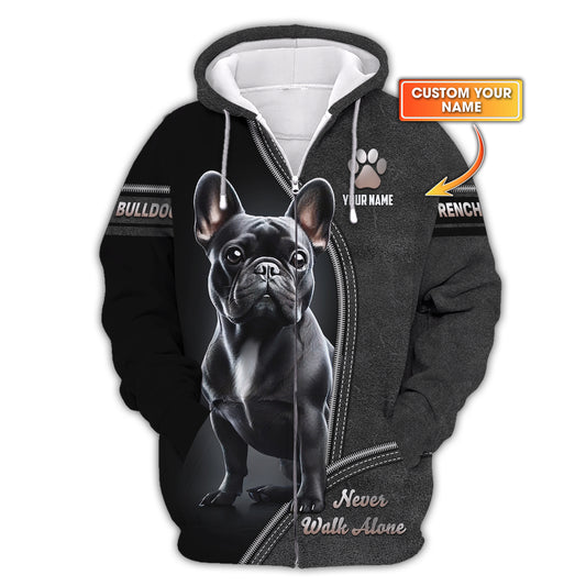 3D Full Print French Bulldog Zipper Hoodie Personalized Name Gift For Dog Lovers