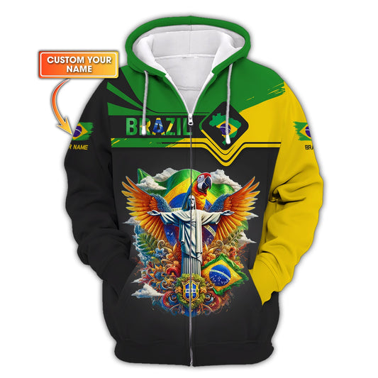 Sudadera con capucha y cremallera 3D con nombre personalizado, regalo de camiseta personalizada de Brasil para amantes de Brasil