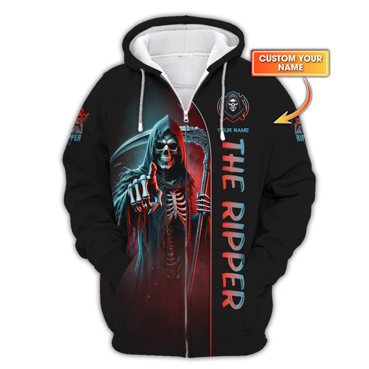 Skull Custom Zipper Hoodie The Ripper With Scythe 3D Shirt Gift For Skull Lovers