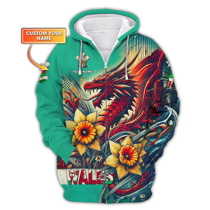 Dragon Wales Custom T-Shirts Wales 3D Full Print Zipper Hoodie Gift For Wales Lovers