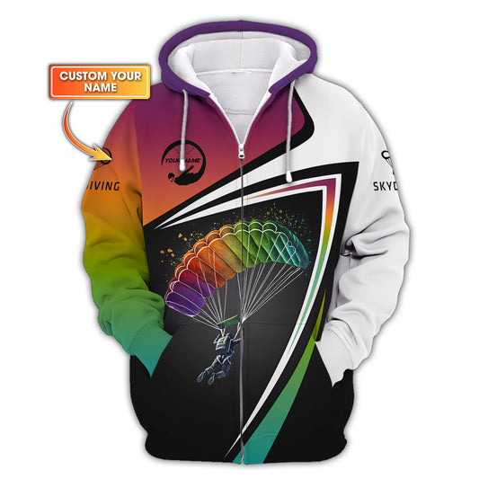 3D Full Print Skydiving Adventure Zipper Hoodie Personalized Name Gift For Skydiving Lovers