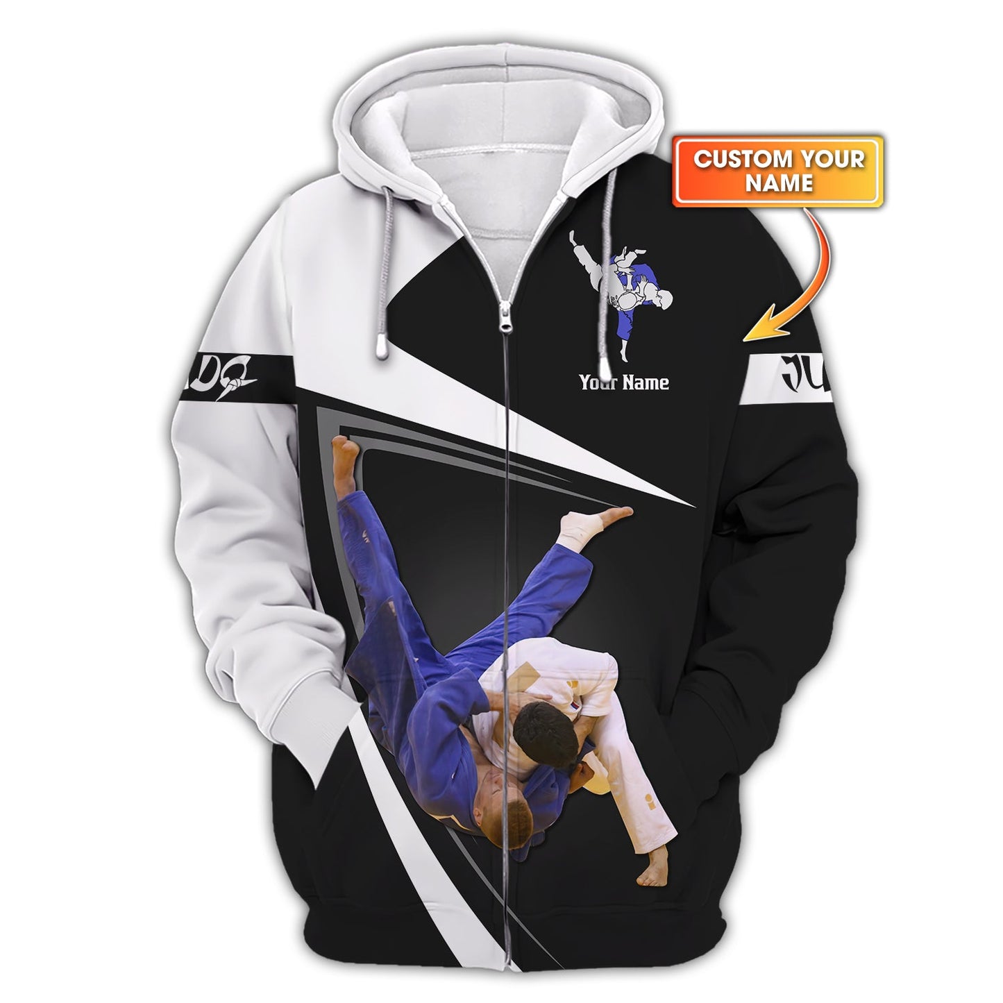 Sweat à capuche zippé personnalisé avec nom personnalisé pour les amateurs de judo