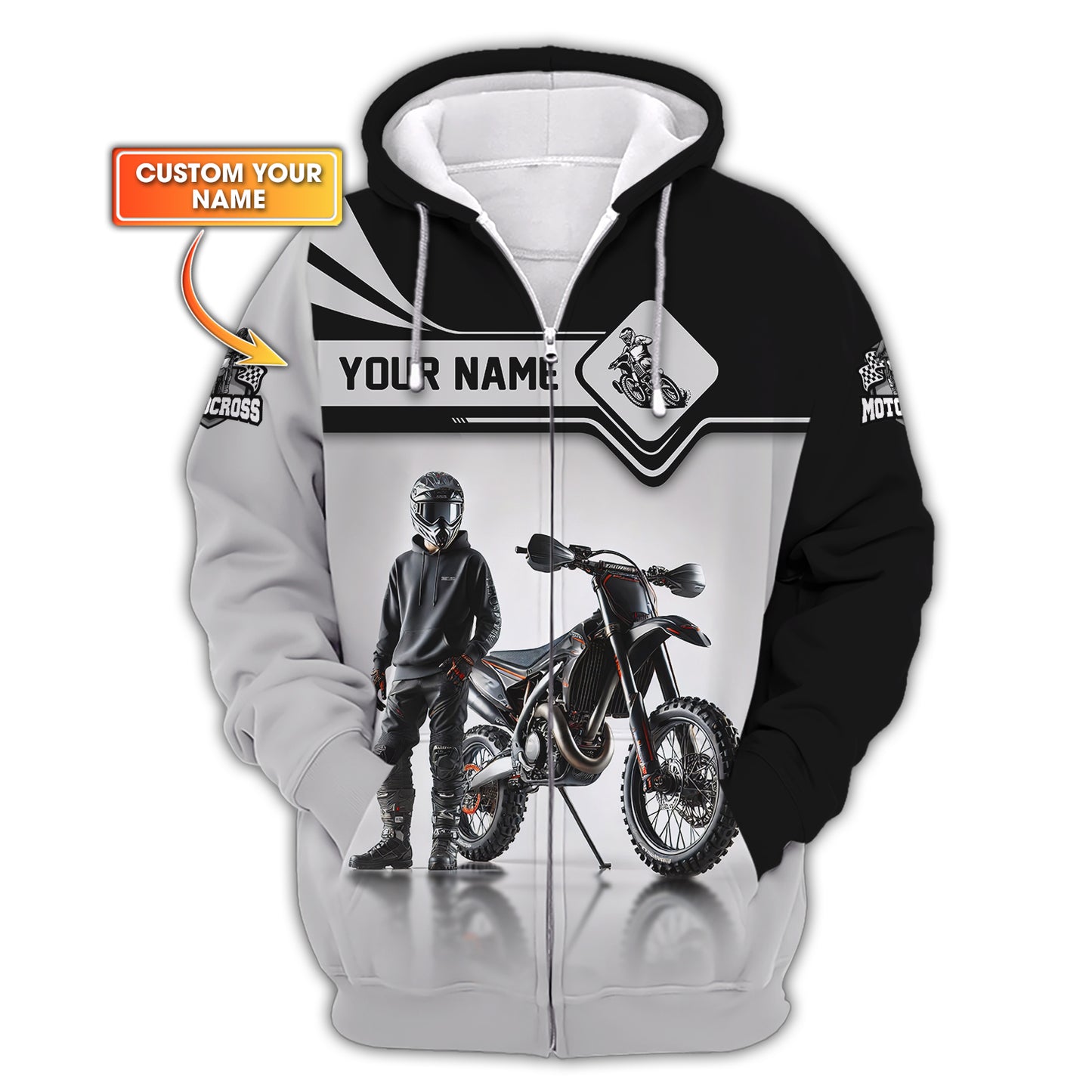 3D Full Print Motocross Zipper Hoodie Personalized Name Gift For Motocross Lovers