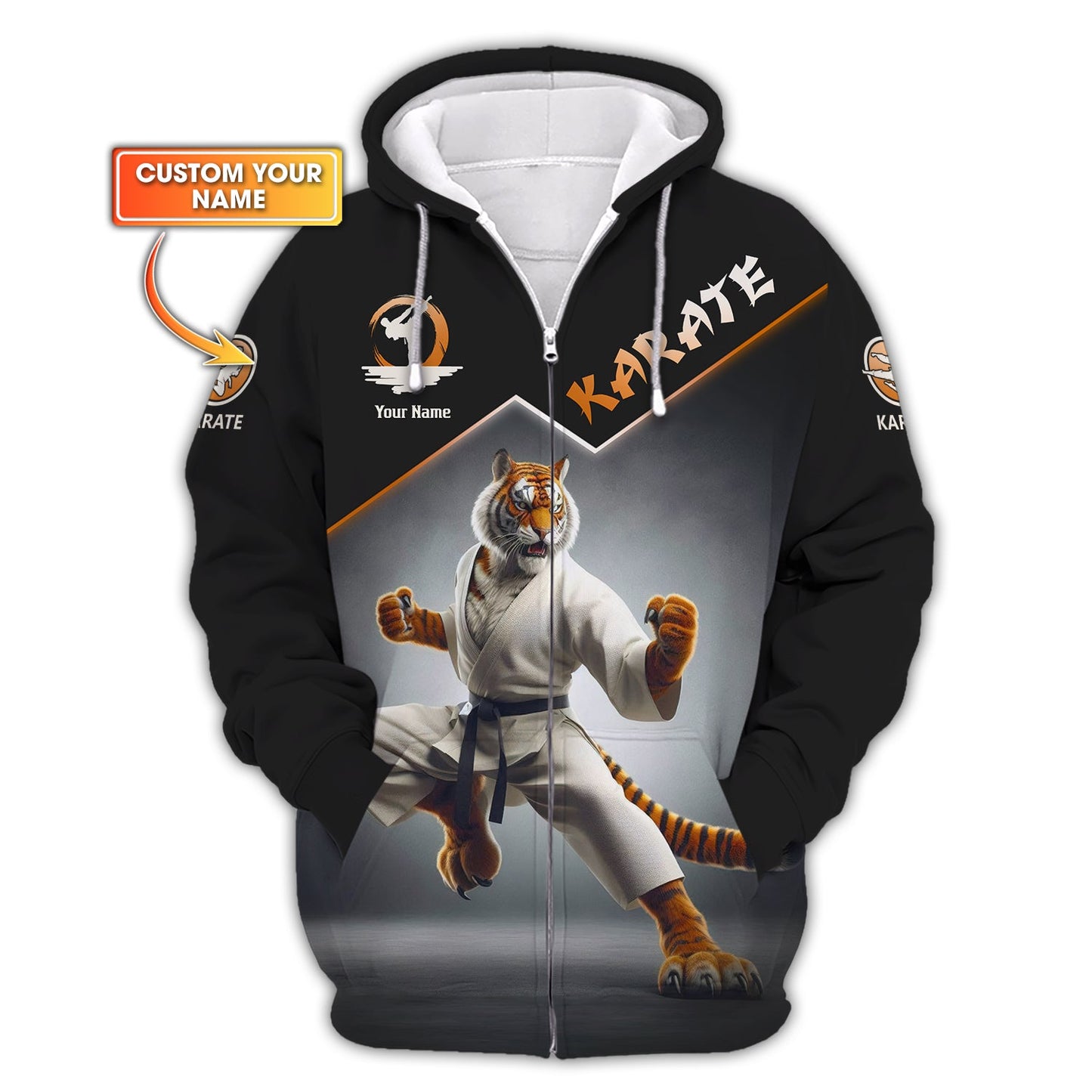 Sudadera con capucha y cremallera con diseño de tigre de karate personalizado: libera al guerrero que llevas dentro