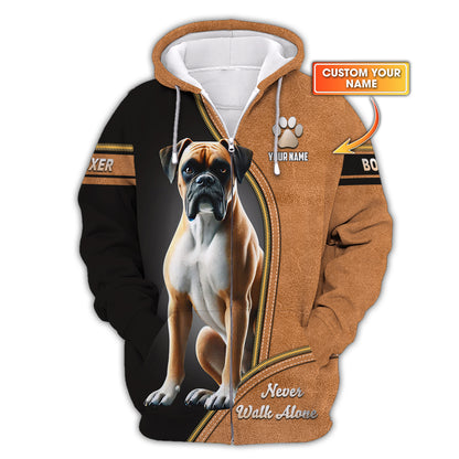 3D Full Print Boxer Dog Zipper Hoodie Personalized Name Gift For Dog Lovers