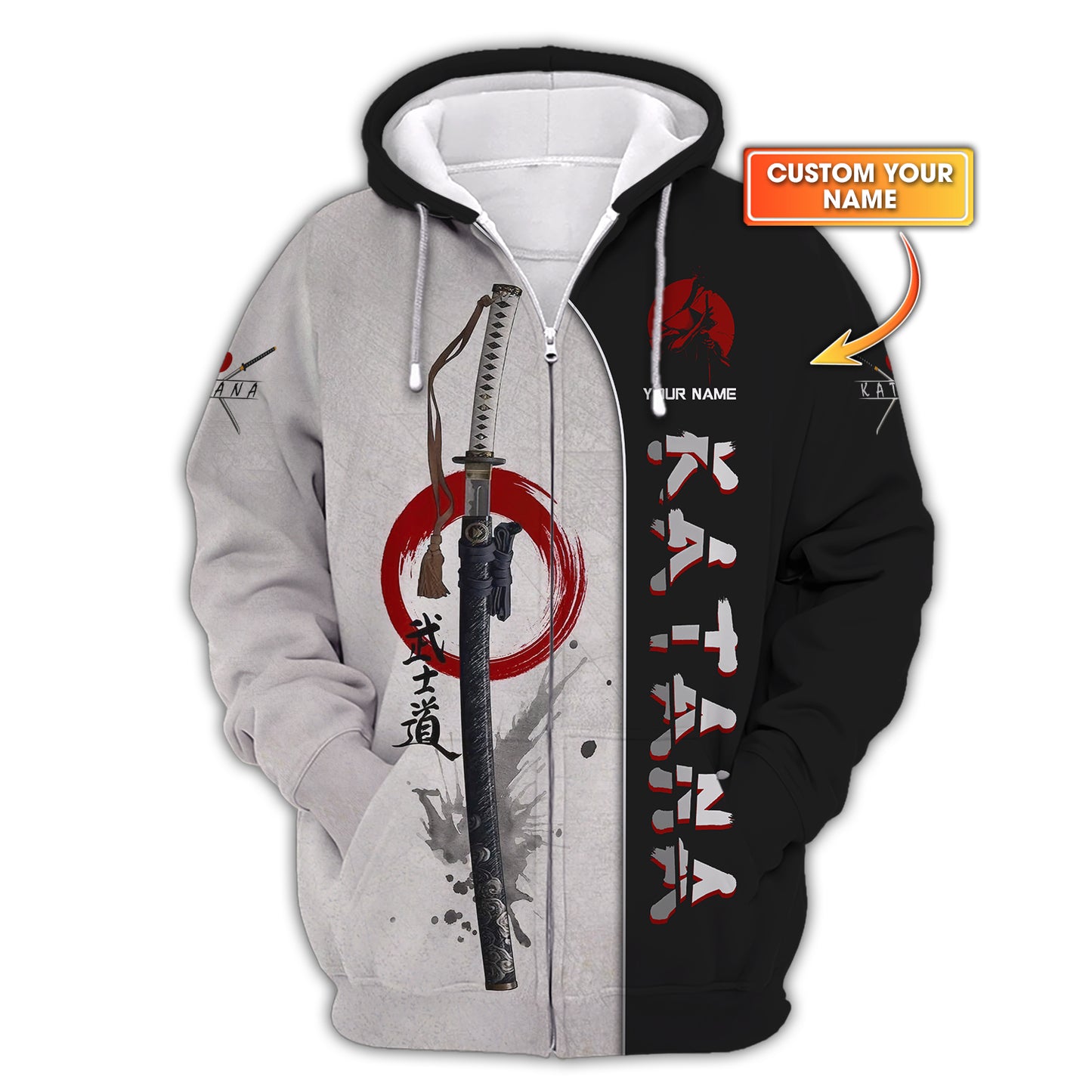 Sudadera con capucha y cremallera con estampado 3D de Katana Samurai, regalo para amantes de la Katana