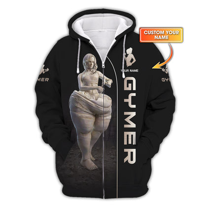 3D Full Print Woman Gymer Zipper Hoodie Personalized Name Gift For Gym Lovers