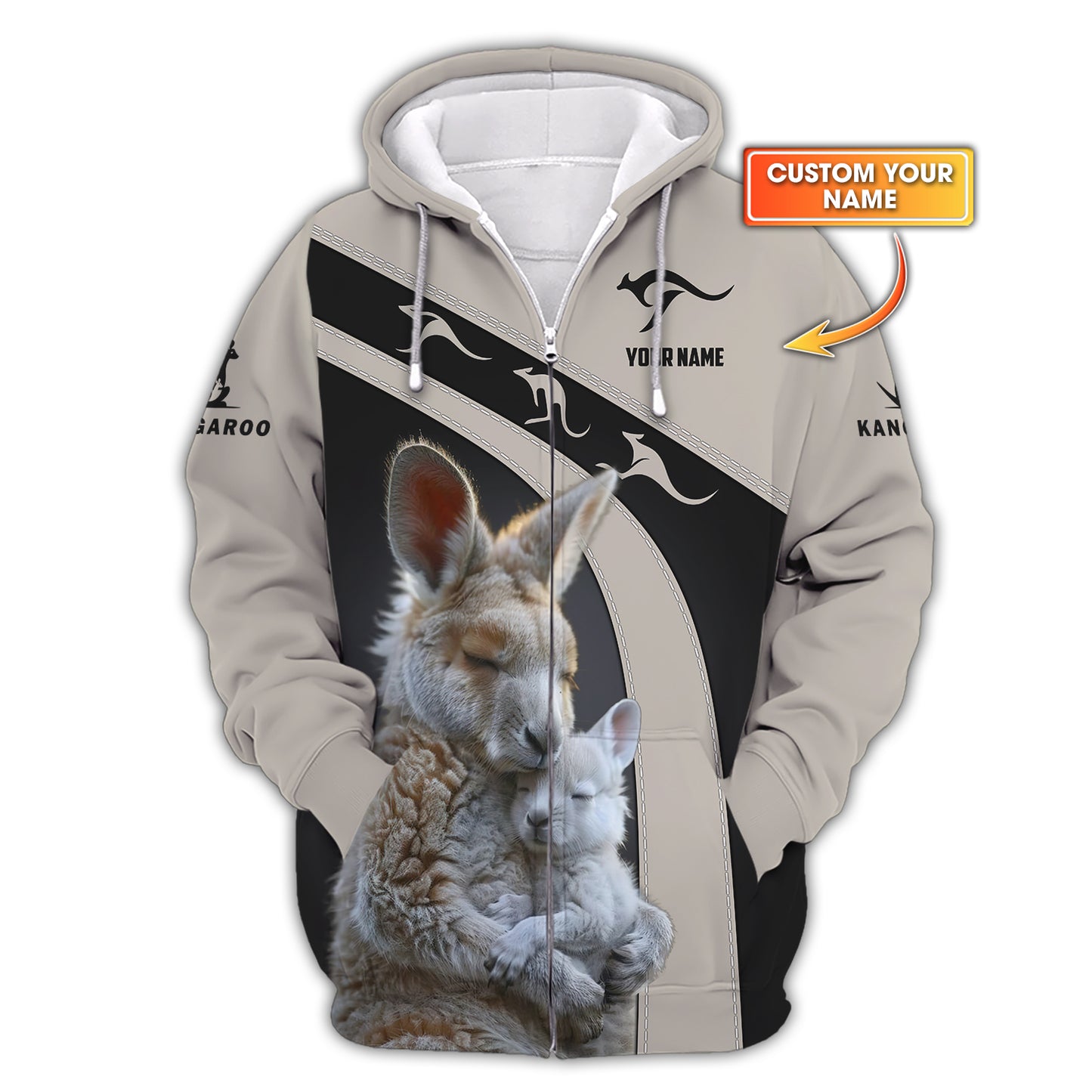 3D Full Print Kangaroo Themed Zipper Hoodie Personalized Name Gift For Kangaroo Lovers