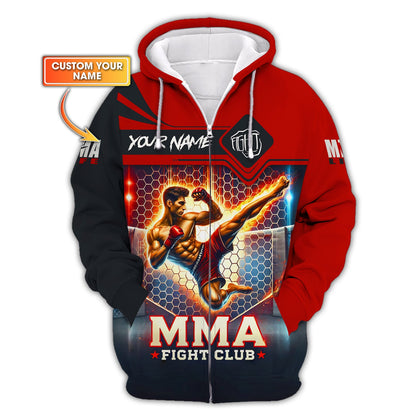 Sudadera con capucha y cremallera de MMA con impresión completa en 3D, regalo con nombre personalizado para amantes de las MMA