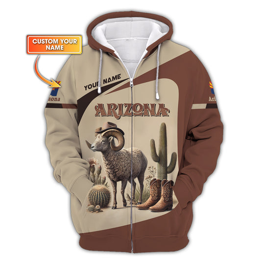 3D Full Print Bighorn Sheep Of Arizona Zipper Hoodie Personalized Name Gift For Arizona Lovers