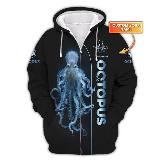 3D Full Print Octopus Zipper Hoodie Stunning Deep Sea Creature Personalized Name Gift For Octopus Lovers