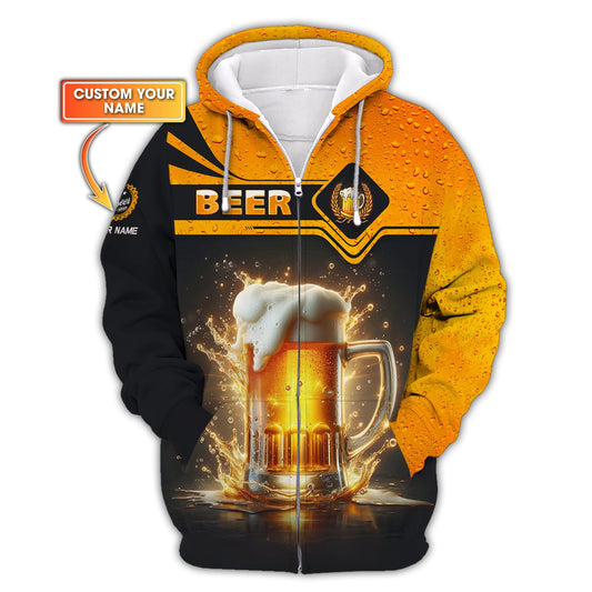 Sudadera con capucha y cremallera unisex con taza de cerveza y nombre personalizado para amantes de la cerveza