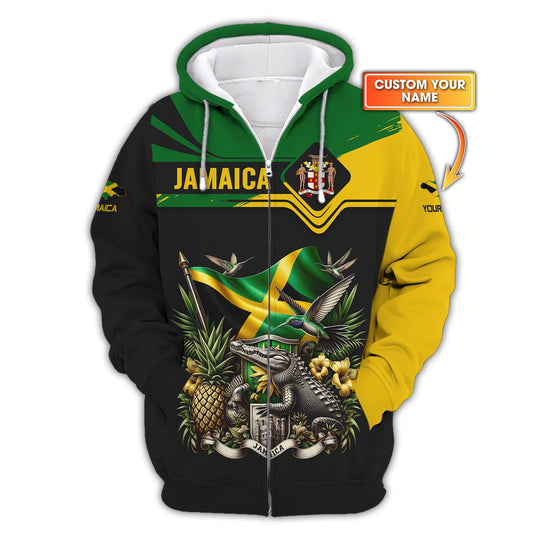 Sudadera con capucha y cremallera con estampado 3D y nombre personalizado Love Jamaica, regalo para amantes de Jamaica