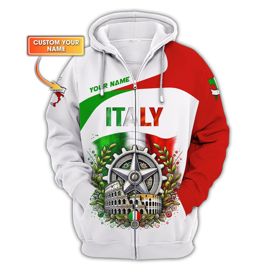 Coat Of Arms Italy Personalized Name 3D Zipper Hoodie Custom Gift For Italy  Lovers