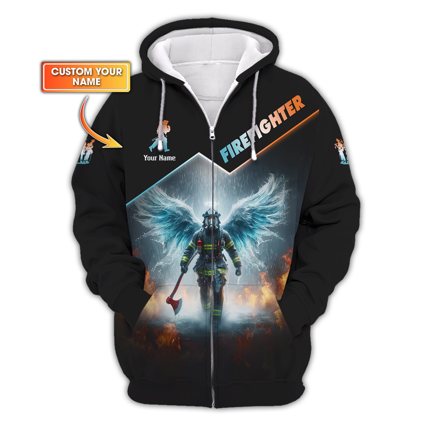 Custom Firefighter Angel Zipper Hoodie Personalized Name Gift For Firefighter Lovers