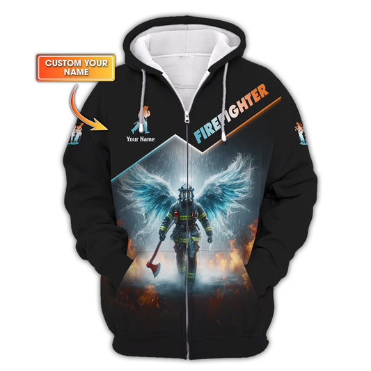 Custom Firefighter Angel Zipper Hoodie Personalized Name Gift For Firefighter Lovers
