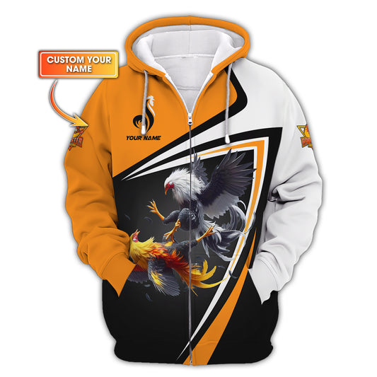 3D Full Print Rooster Fight Zipper Hoodie Personalized Name Gift For Rooster Lovers