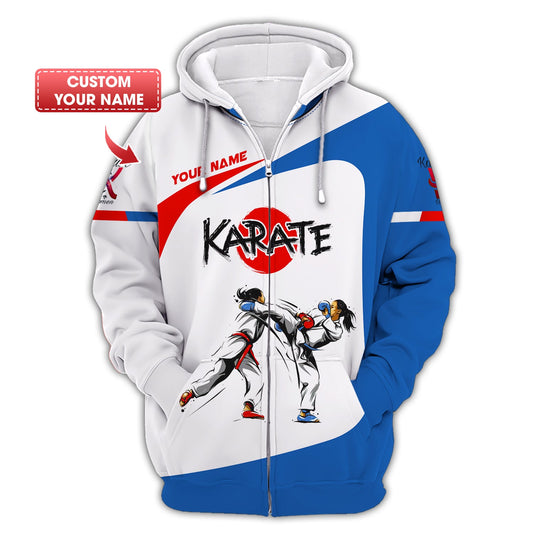 Sweat à capuche zippé avec nom personnalisé pour le karaté Cadeau personnalisé avec nom pour les amateurs de karaté