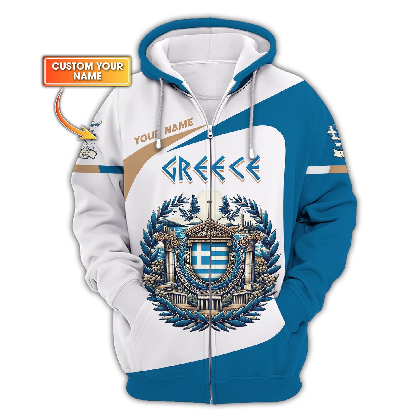 Coat Of Arms Greek Custom T- Shirts Gif For Greece Lover 3D Zipper Hoodie