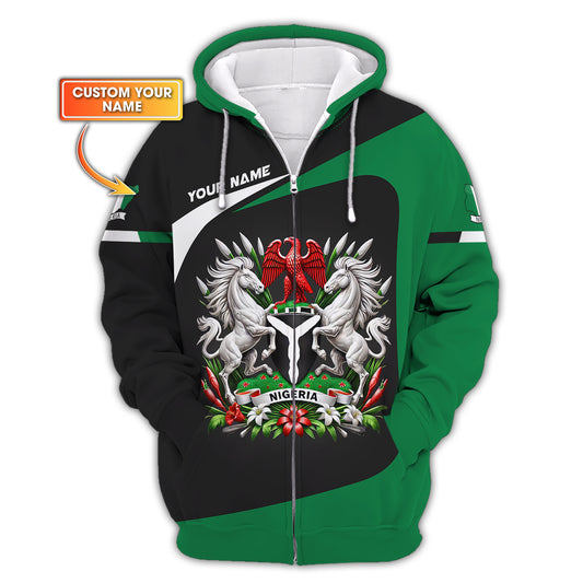 Coat Of Arms Nigerian Custom Name 3D Zipper Hoodie Gift For Nigeria Lovers