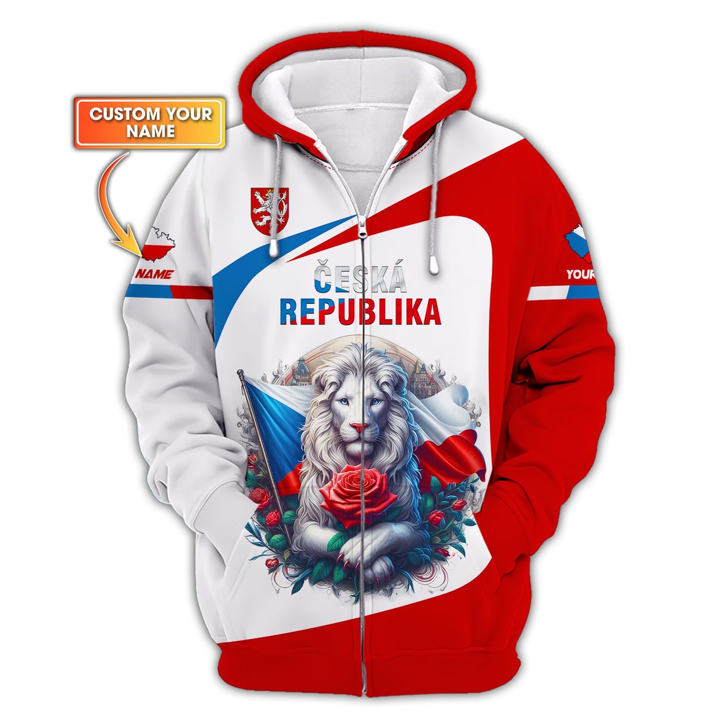 The Lion With Ceska Republica Flag Personalized Name Zipper Hoodie Cesko Shirt Gift For Ceska Republica Lovers