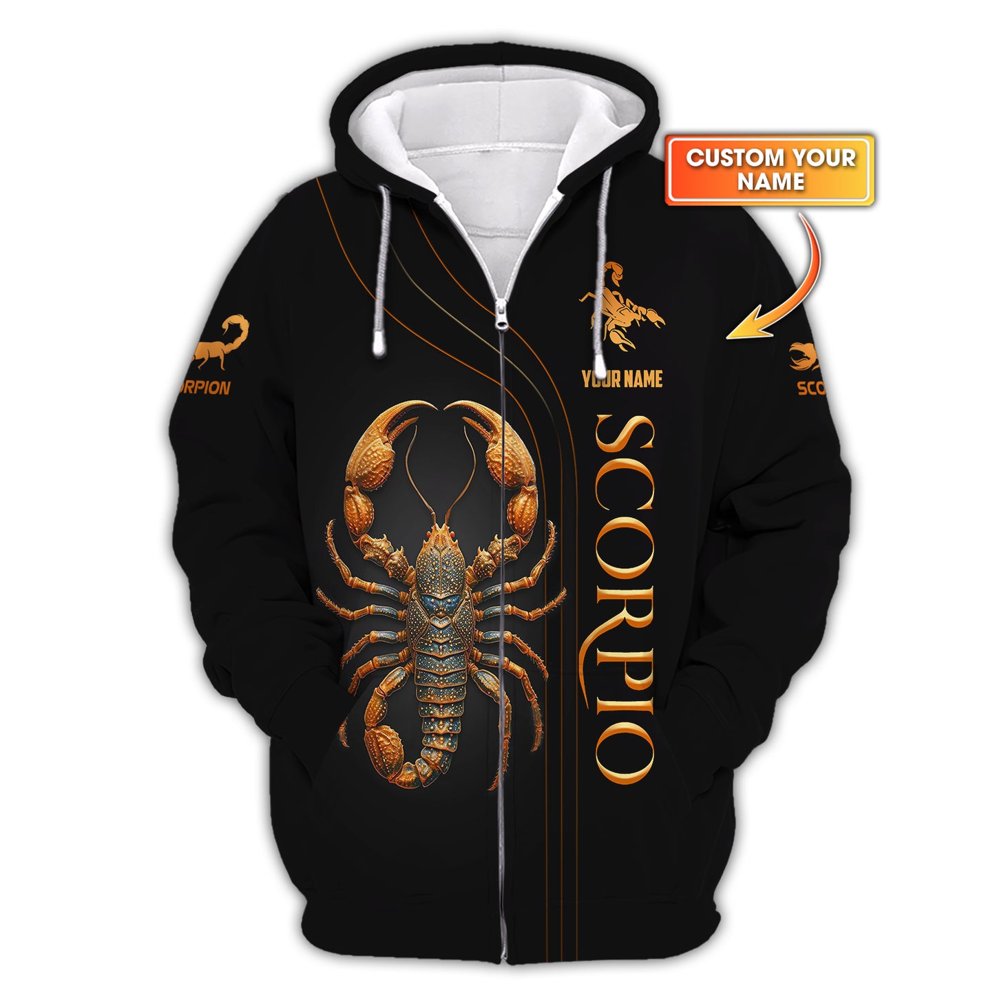 3D Full Print Scorpion Zipper Hoodie Personalized Name Gift For Scorpion Lovers