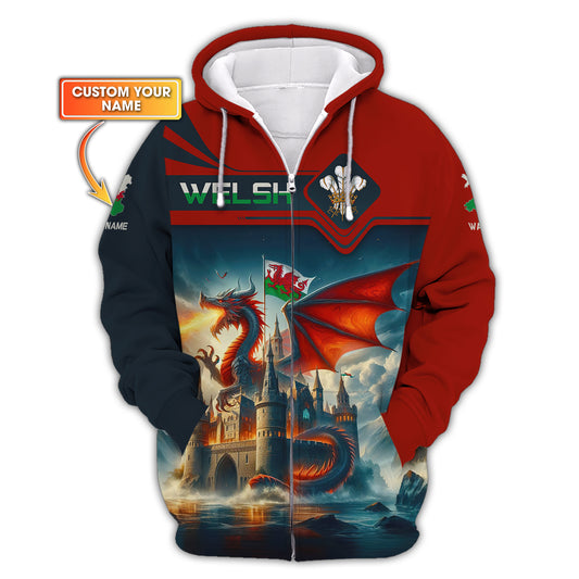 Love Wales 3D Full Print Shirt Dragon Wales Zipper Hoodie Gift For Wales Lovers