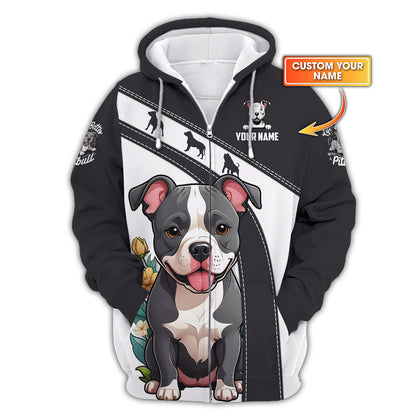 3D Full Print Baby Cute Pitbull Zipper Hoodie Personalized Name Gift For Dog Lovers