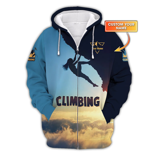 Climbing With Sunset Custom T-Shirts Gift For Climbing Lovers 3D Zipper Hoodie