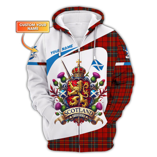 3D Full Print Scotland Zipper Hoodie Personalized Name Gift For Scotland Lovers