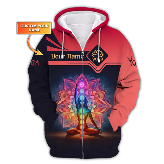 Sudadera con capucha y cremallera con estampado 3D completo de Yoga Spirit, regalo personalizado con nombre para amantes del yoga