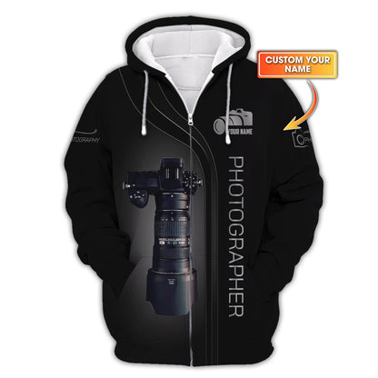 Camisetas personalizadas de fotógrafo Sudadera con capucha con cremallera 3D Regalo para amantes de la fotografía