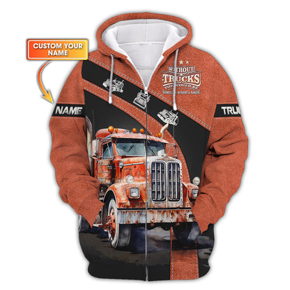 Black & Red Truck Car Personalized Name 3D Zipper Hoodie Custom Gift For Trucker Lovers