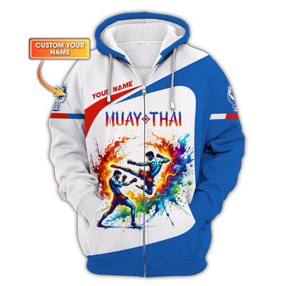 Sweat à capuche zippé avec nom personnalisé The Explosion Of Muay Thai Power Cadeau personnalisé avec nom pour les amateurs de Muay Thai