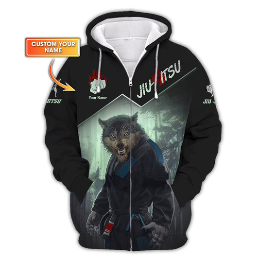 Sudadera con capucha y cremallera con estampado 3D de Wolf Jiu Jitsu, camiseta unisex de Jiu Jitsu, regalo para amantes del Jiu Jitsu