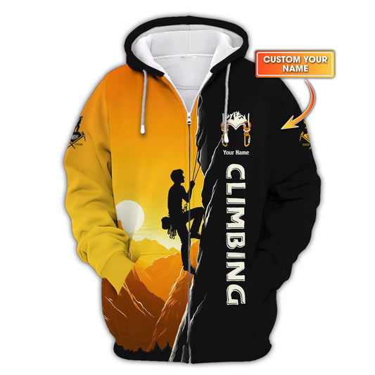 Sudadera con capucha y cremallera 3D con nombre personalizado para escalar Regalo con nombre personalizado para amantes de la escalada