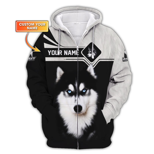 Husky Custom Name Zipper Hoodie Gift For Dog Lovers 3D Shirts