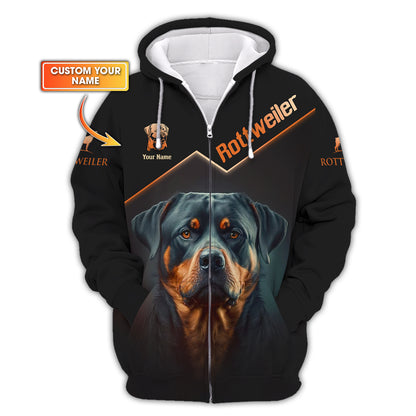 Sweat à capuche à fermeture éclair Brave Rottweiler imprimé en 3D, cadeau personnalisé avec nom pour les amoureux du Rottweiler