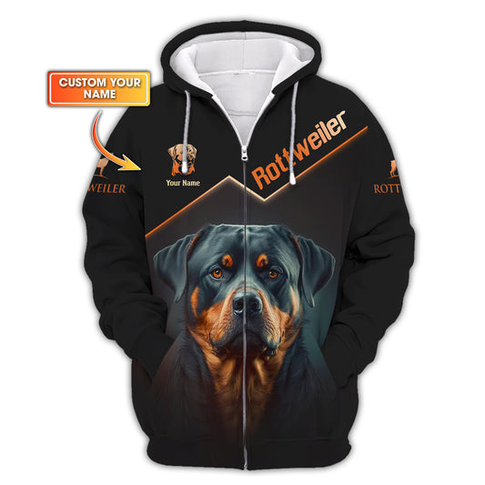 Sweat à capuche à fermeture éclair Brave Rottweiler imprimé en 3D, cadeau personnalisé avec nom pour les amoureux du Rottweiler