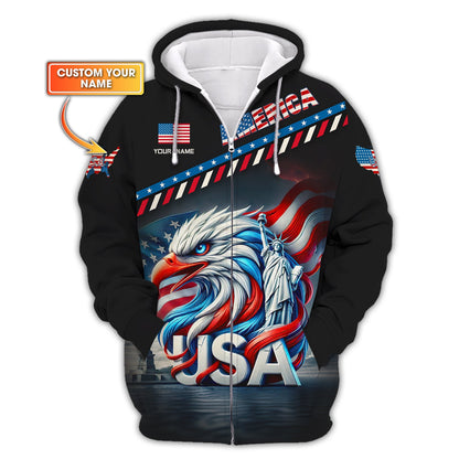 American Unisex Zipper Hoodie Custom Name American Eagle Shirts America Lover T-Shirt