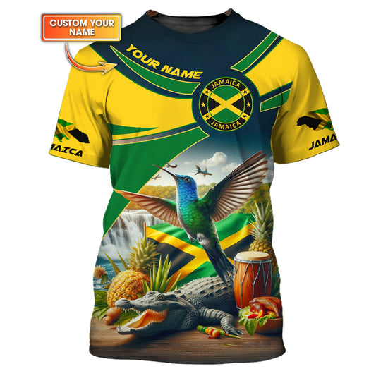 T-shirt personnalisé Charm Of Jamaica avec nom personnalisé en 3D, cadeau personnalisé pour les amoureux jamaïcains