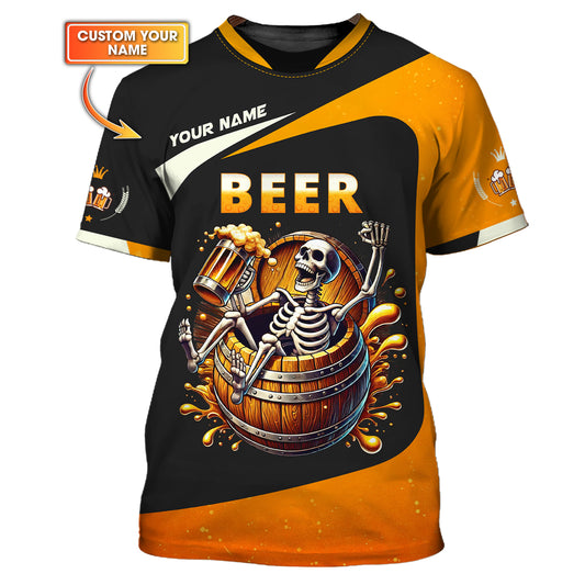 3D Full Print Beer Skull T-Shirts Personalized Name Gift For Beer Lovers