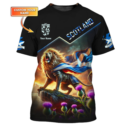 Camiseta personalizada con el nombre del caballero con león de Escocia con impresión 3D completa, regalo para amantes de Escocia