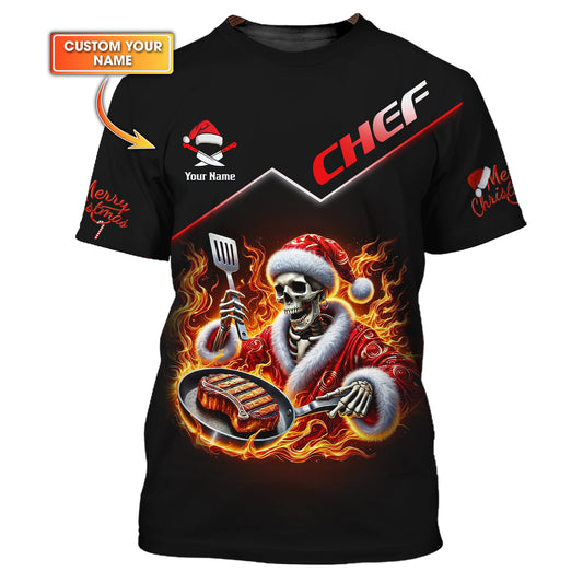 Custom Name Chef Skeleton Christmas T-Shirt Personalized Name Gift For Chef Lovers