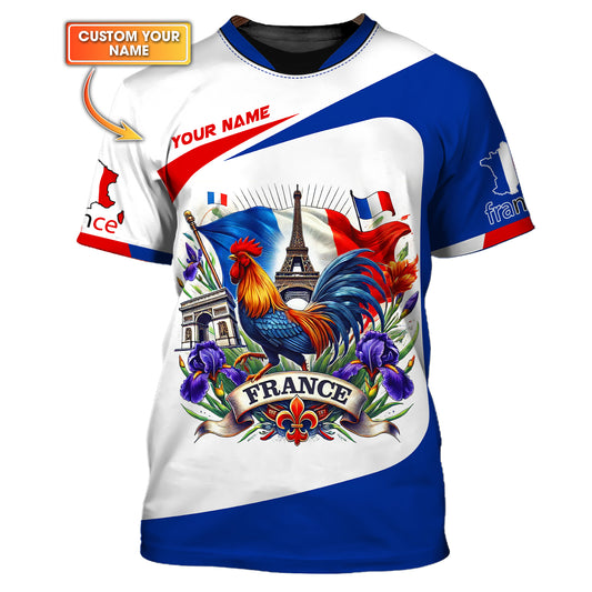 Camiseta personalizada con nombre en 3D y orgullo nacional de Francia. Regalo con nombre personalizado para amantes franceses